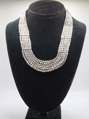ZAD Silver Multi-Row Block Bead Collar Necklace